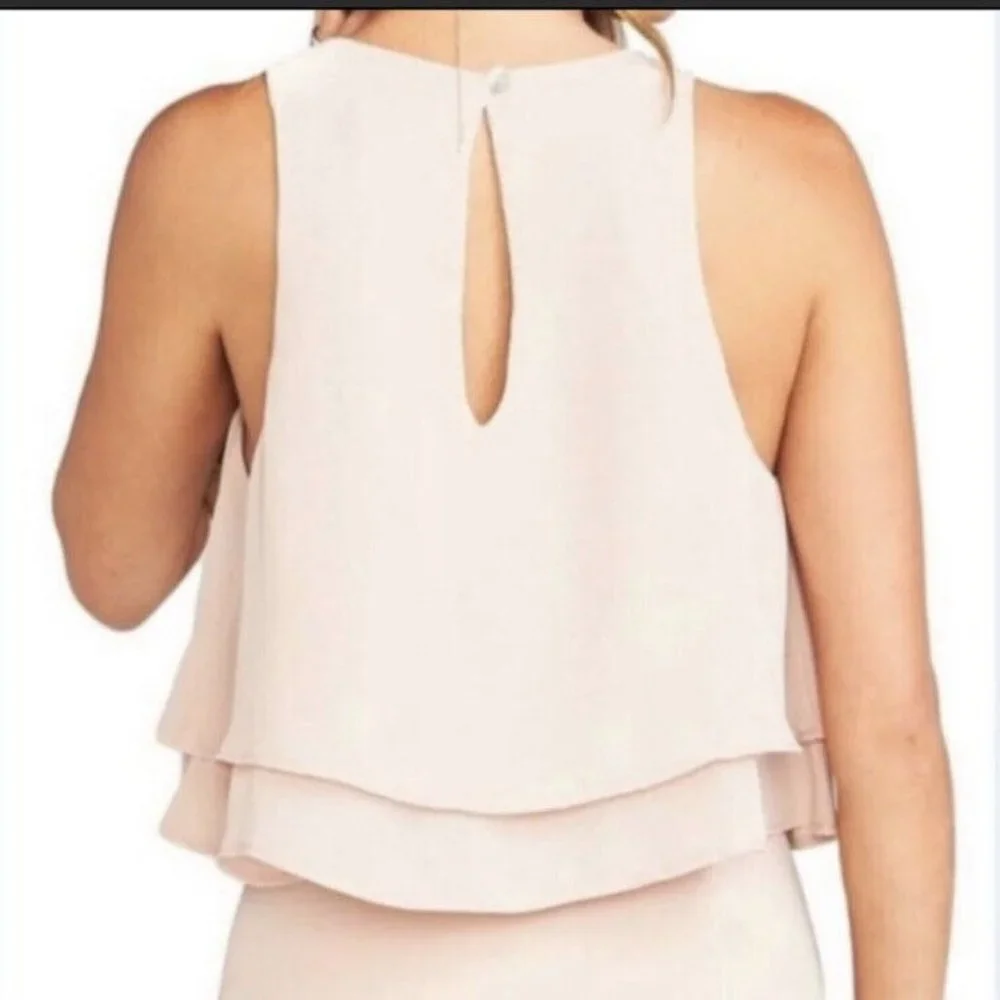 Show Me Your Mumu Womens King Crop Top Pink Crew Neck Keyhole Back Layered S New